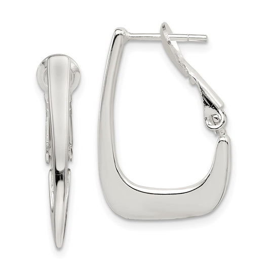 Sterling Silver Rhodium-Plated Tapered Omega Back Hoop Earrings