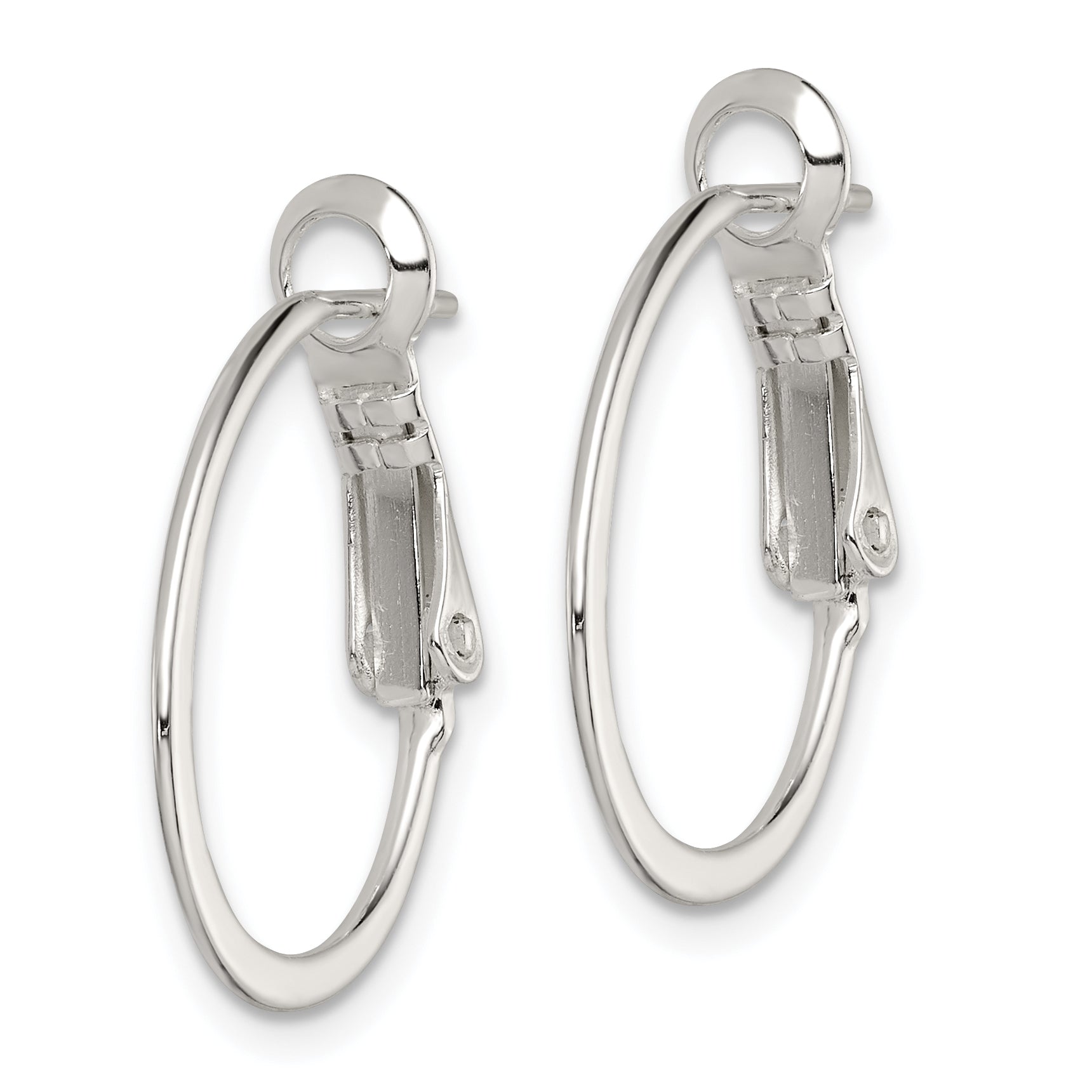 Sterling Silver Rhodium-Plated 1.5mm Oval Omega Back Hoop Earrings