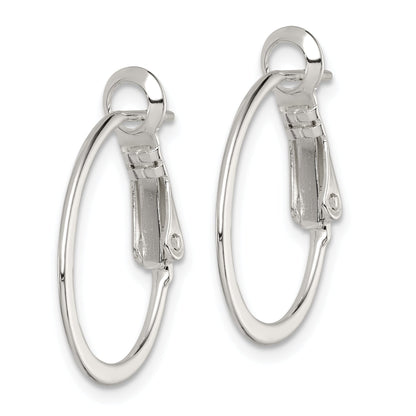Sterling Silver Rhodium-Plated 1.5mm Oval Omega Back Hoop Earrings