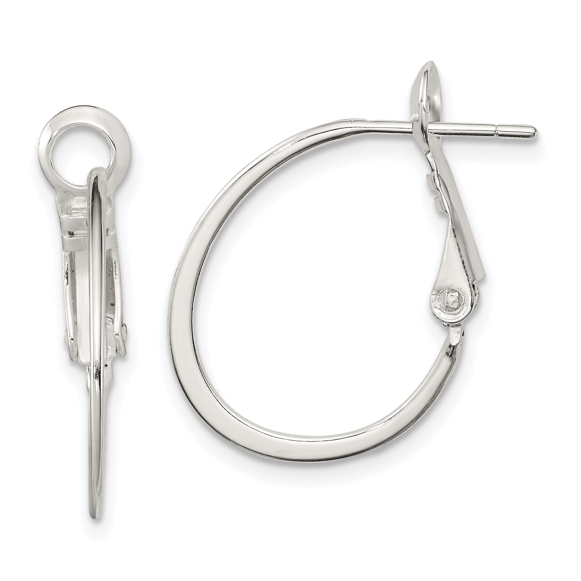 Sterling Silver Rhodium-Plated 1.5mm Oval Omega Back Hoop Earrings