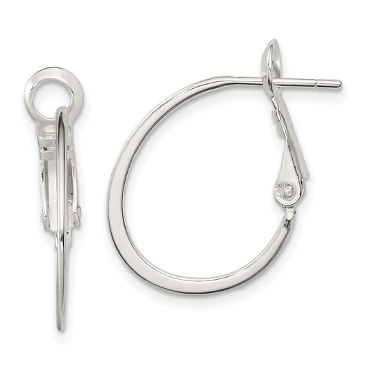 Sterling Silver Rhodium-Plated 1.5mm Oval Omega Back Hoop Earrings