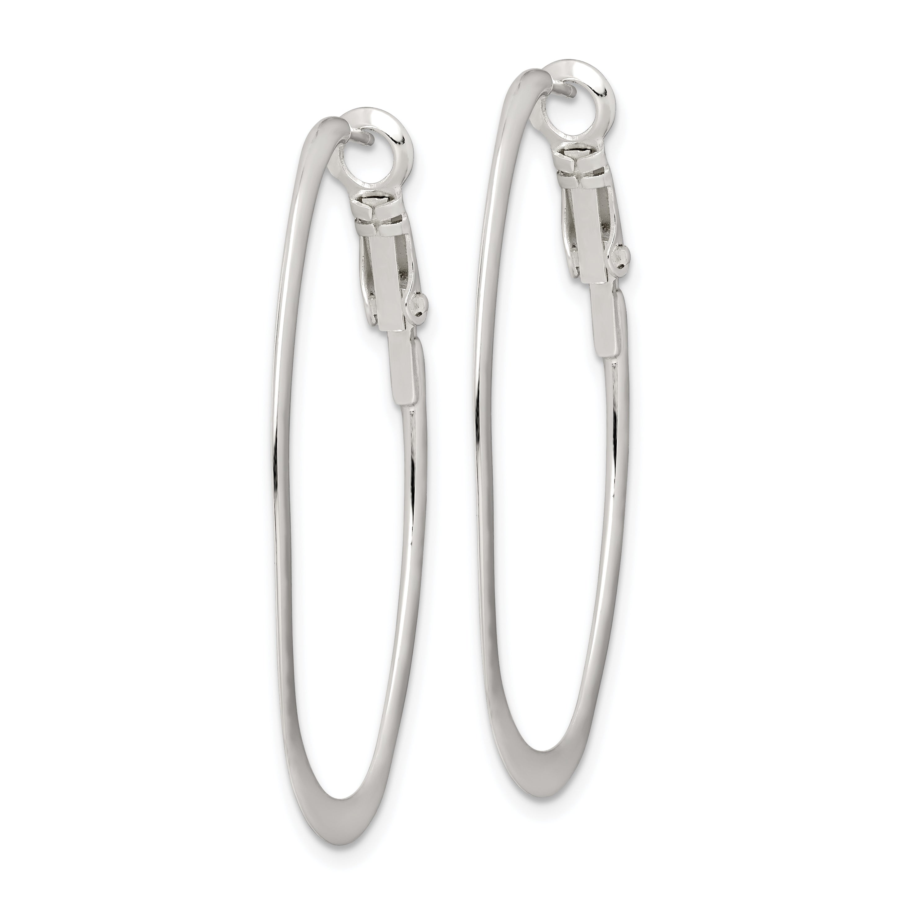 Sterling Silver Rhodium-Plated 1.5mm Oval Omega Back Hoop Earrings