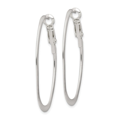 Sterling Silver Rhodium-Plated 1.5mm Oval Omega Back Hoop Earrings