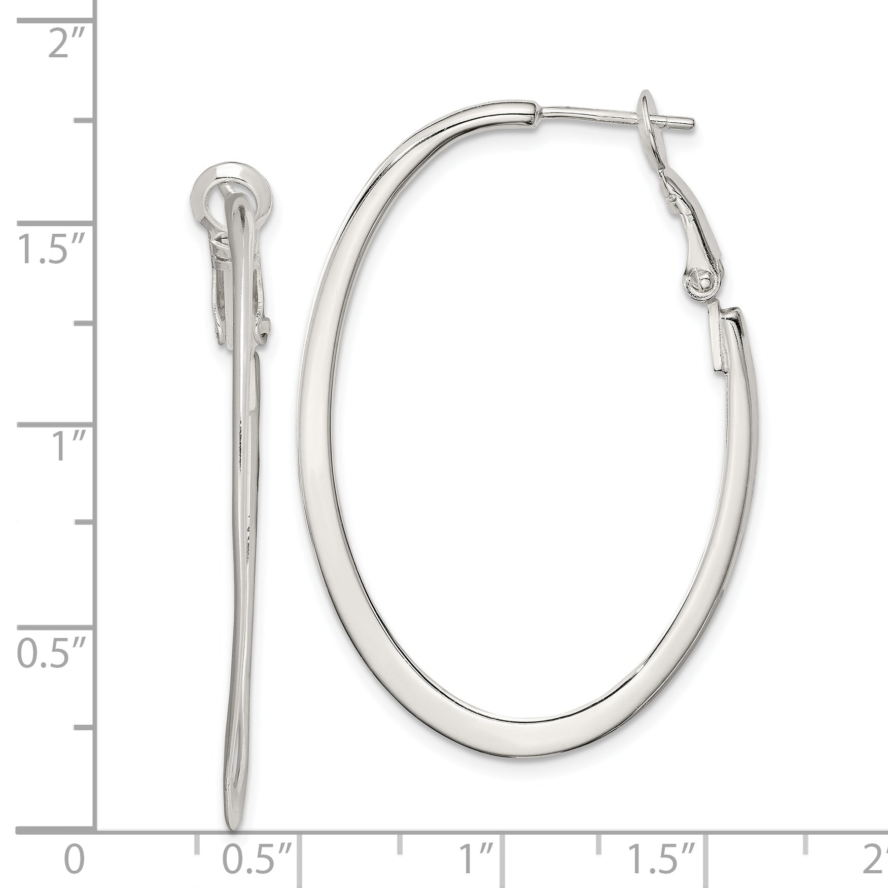 Sterling Silver Rhodium-Plated 1.5mm Oval Omega Back Hoop Earrings