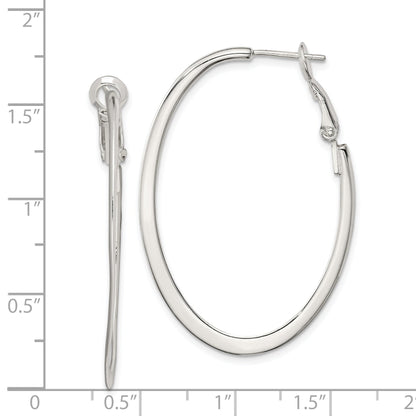 Sterling Silver Rhodium-Plated 1.5mm Oval Omega Back Hoop Earrings