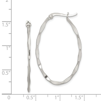 Sterling Silver Polished & Twisted 1.5mm Oval Hoop Earrings