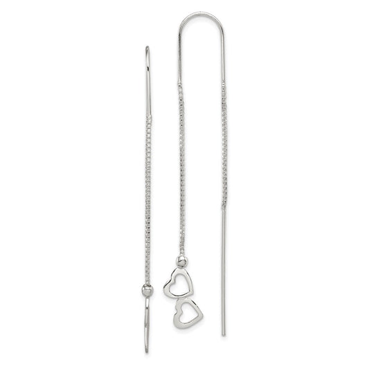 Sterling Silver Polished Double Heart Threader Earrings