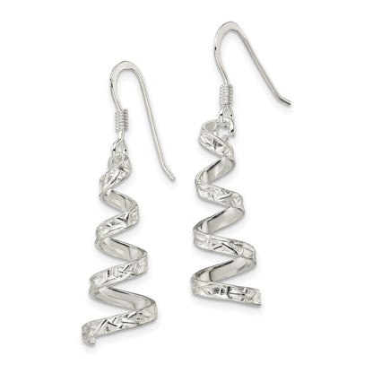 Sterling Silver Polished & Textured Twisted Dangle Earrings