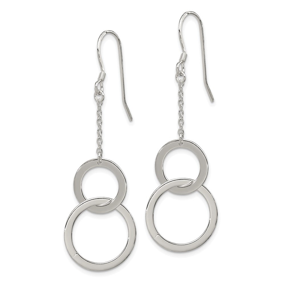 Sterling Silver Polished Chain & Double Circle Dangle Earrings