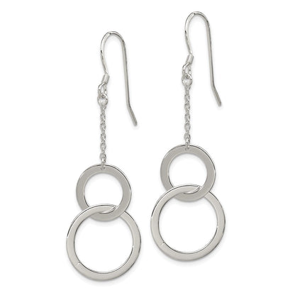 Sterling Silver Polished Chain & Double Circle Dangle Earrings