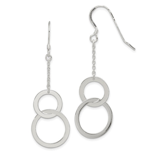 Sterling Silver Polished Chain & Double Circle Dangle Earrings