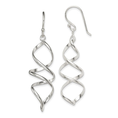 Sterling Silver Polished Corkscrew Twisted Dangle Earrings
