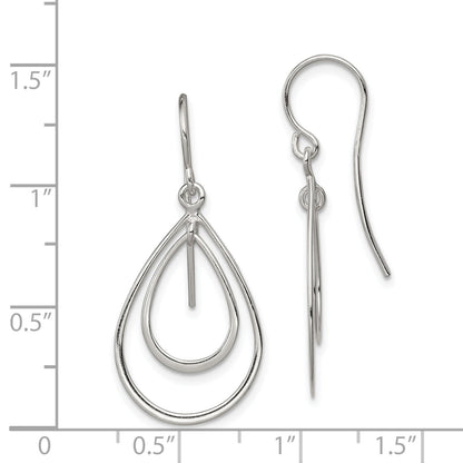 Sterling Silver Polished Double Teardrop Dangle Earrings
