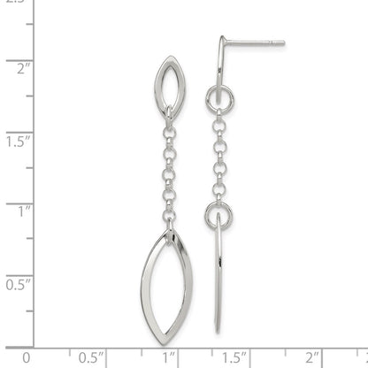 Sterling Silver Polished Marquise Shapes & Chain Post Dangle Earrings