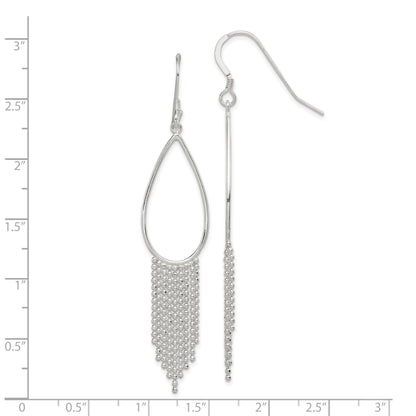 Sterling Silver Polished Teardrop & Beaded Chain Dangle Earrings