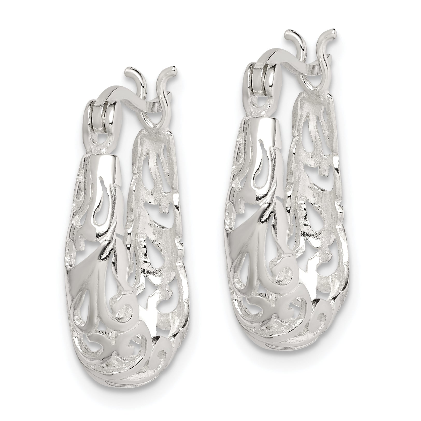 Sterling Silver Polished Filigree Oval Hoop Earrings