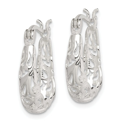 Sterling Silver Polished Filigree Oval Hoop Earrings