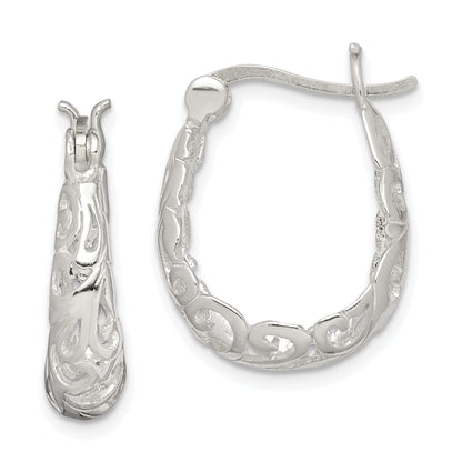Sterling Silver Polished Filigree Oval Hoop Earrings