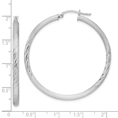Sterling Silver Rhodium-Plated 3mm Polished/Satin Diamond-Cut Hoop Earrings