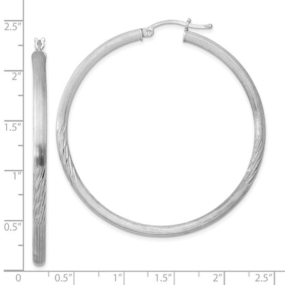 Sterling Silver Rhodium-Plated 3mm Polished/Satin Diamond-Cut Hoop Earrings