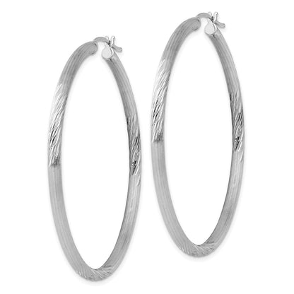 Sterling Silver Rhodium-Plated 3mm Polished/Satin Diamond-Cut Hoop Earrings