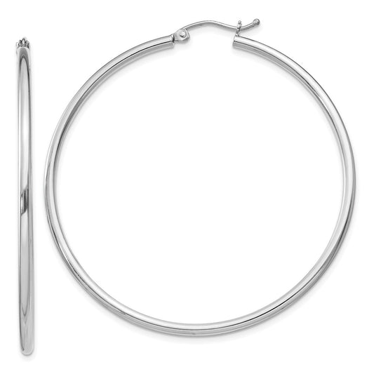 Sterling Silver Rhodium-Plated 2mm Round Hoop Earrings