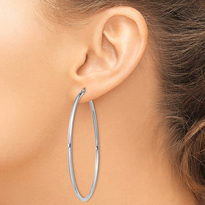 Sterling Silver Rhodium-Plated 2mm Round Hoop Earrings