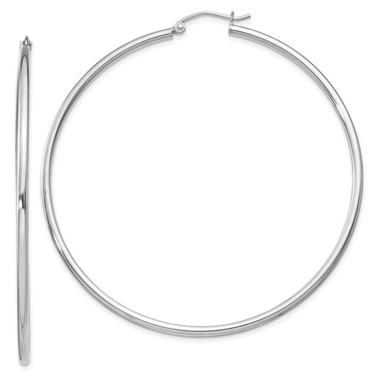 Sterling Silver Rhodium-Plated 2mm Round Hoop Earrings