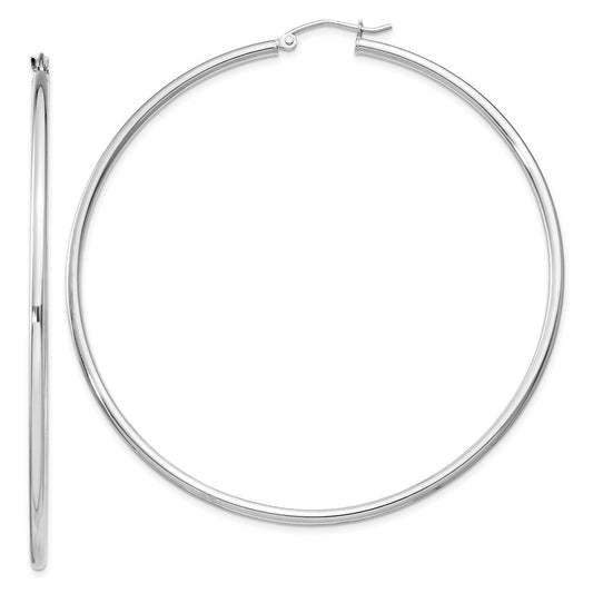 Sterling Silver Rhodium-Plated 2mm Round Hoop Earrings