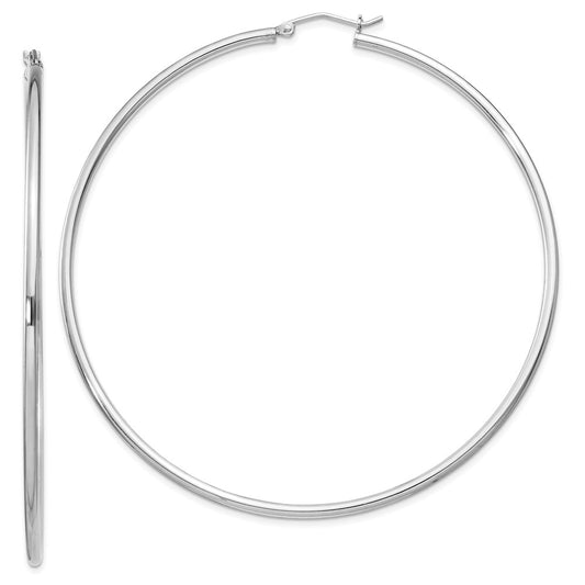 Sterling Silver Rhodium-Plated 2mm Round Hoop Earrings