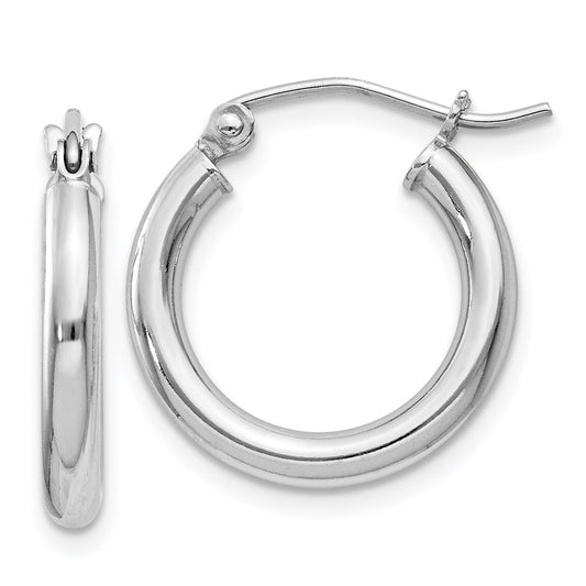 Sterling Silver Rhodium-Plated 2.5mm Round Hoop Earrings