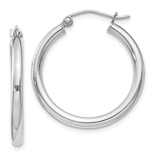 Sterling Silver Rhodium-Plated 2.5mm Round Hoop Earrings