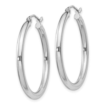 Sterling Silver Rhodium-Plated 2.5mm Round Hoop Earrings