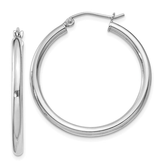 Sterling Silver Rhodium-Plated 2.5mm Round Hoop Earrings
