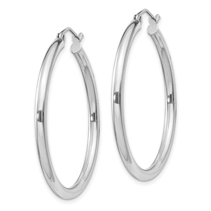 Sterling Silver Rhodium-Plated 2.5mm Round Hoop Earrings