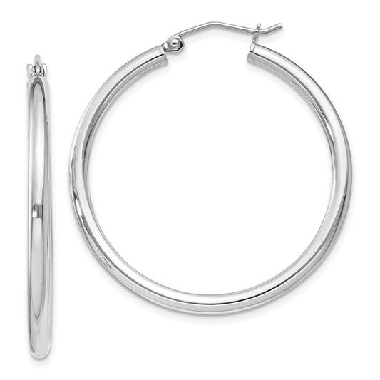 Sterling Silver Rhodium-Plated 2.5mm Round Hoop Earrings