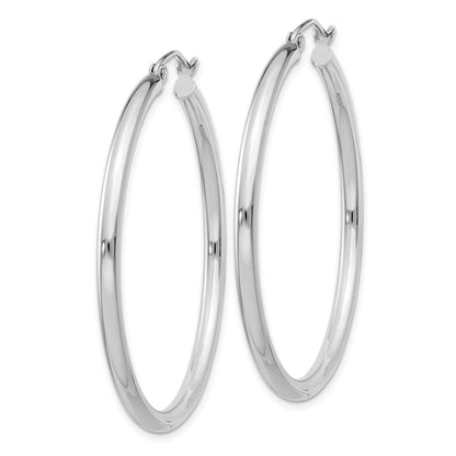 Sterling Silver Rhodium-Plated 2.5mm Round Hoop Earrings