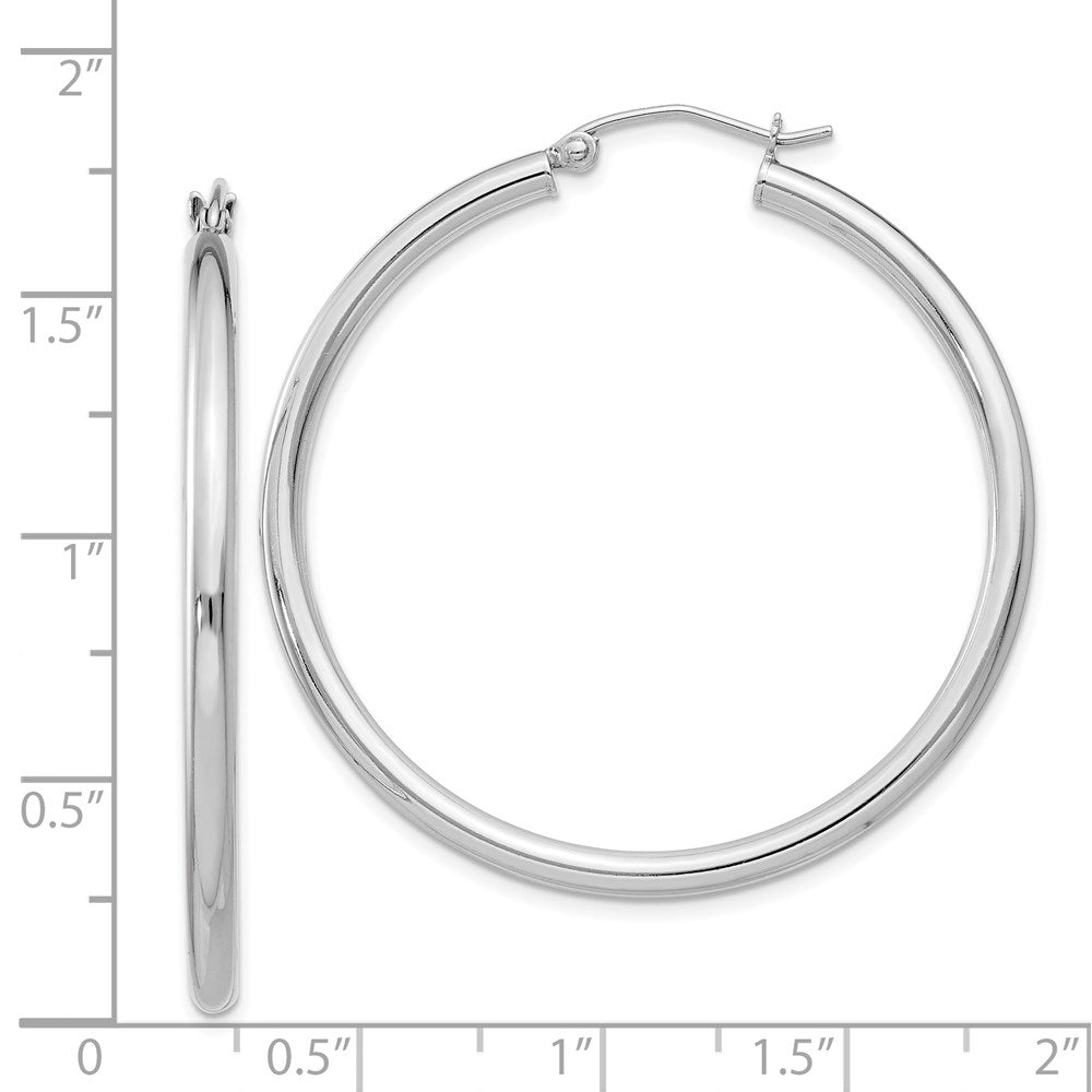 Sterling Silver Rhodium-Plated 2.5mm Round Hoop Earrings