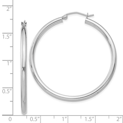 Sterling Silver Rhodium-Plated 2.5mm Round Hoop Earrings