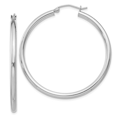 Sterling Silver Rhodium-Plated 2.5mm Round Hoop Earrings