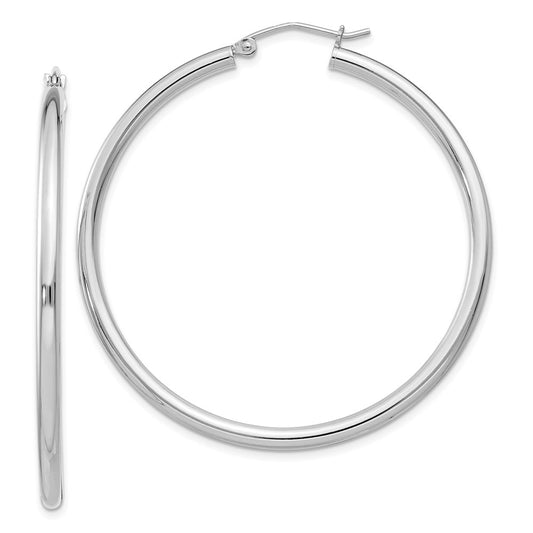 Sterling Silver Rhodium-Plated 2.5mm Round Hoop Earrings