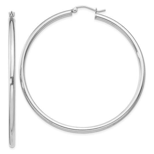 Sterling Silver Rhodium-Plated 2.5mm Round Hoop Earrings