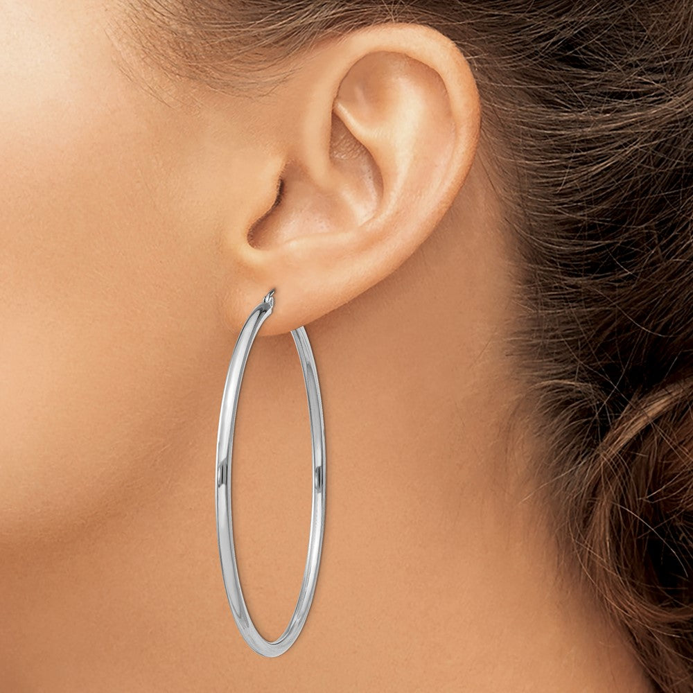 Sterling Silver Rhodium-Plated 2.5mm Round Hoop Earrings
