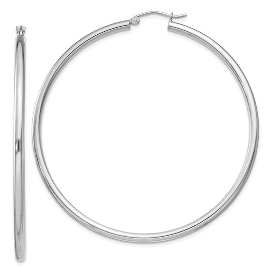Sterling Silver Rhodium-Plated 2.5mm Round Hoop Earrings