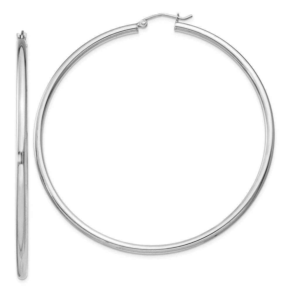 Sterling Silver Rhodium-Plated 2.5mm Round Hoop Earrings
