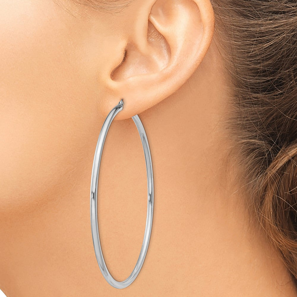 Sterling Silver Rhodium-Plated 2.5mm Round Hoop Earrings