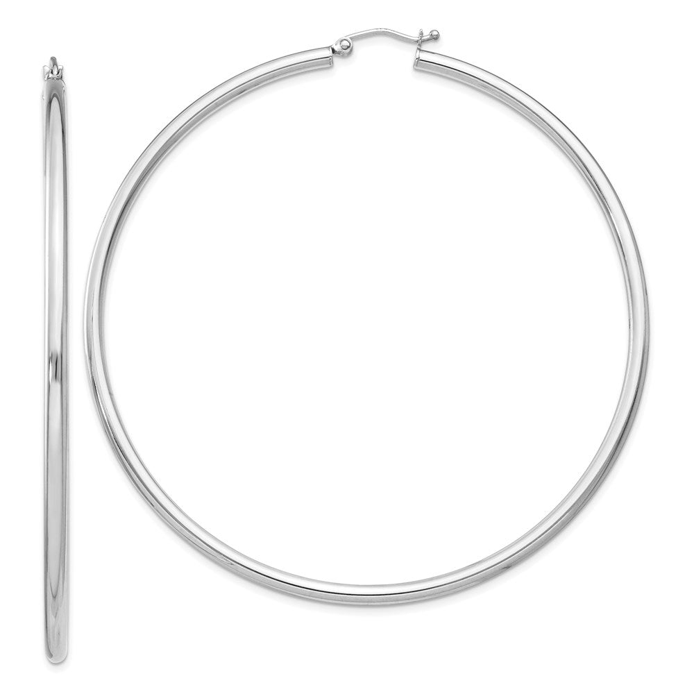 Sterling Silver Rhodium-Plated 2.5mm Round Hoop Earrings