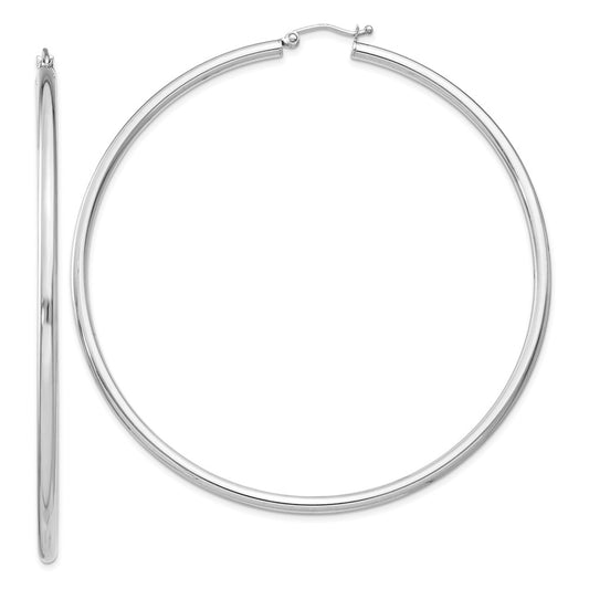 Sterling Silver Rhodium-Plated 2.5mm Round Hoop Earrings