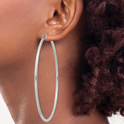 Sterling Silver Rhodium-Plated 2.5mm Round Hoop Earrings