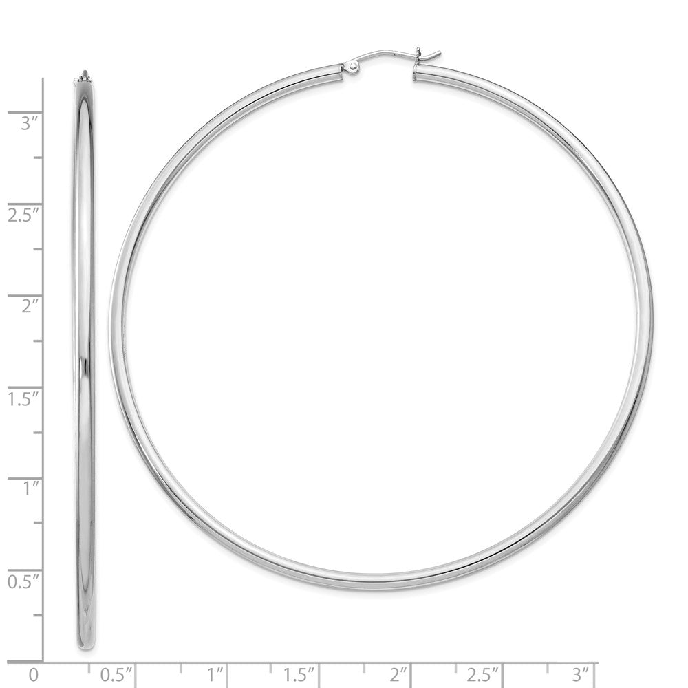 Sterling Silver Rhodium-Plated 2.5mm Round Hoop Earrings